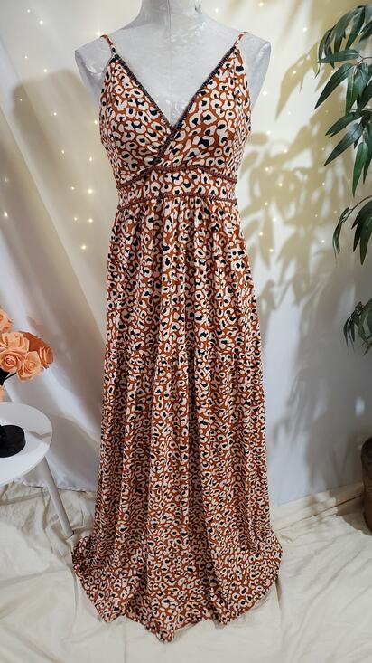Maaji Dresses & Skirts - Maaji + Rapsodia Leopard Animal Print Beaded Tiered Maxi Dress Size L Beachy